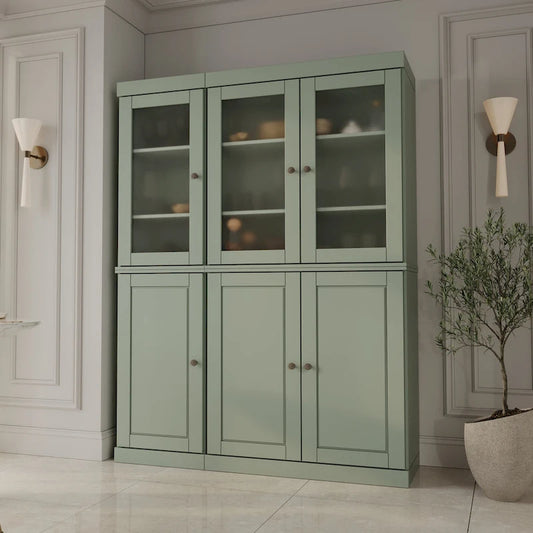 Multi-Color Solid Wood Pantry Cabinet with Frosted Glass Doors & 2 Drawers – For 1 Unit