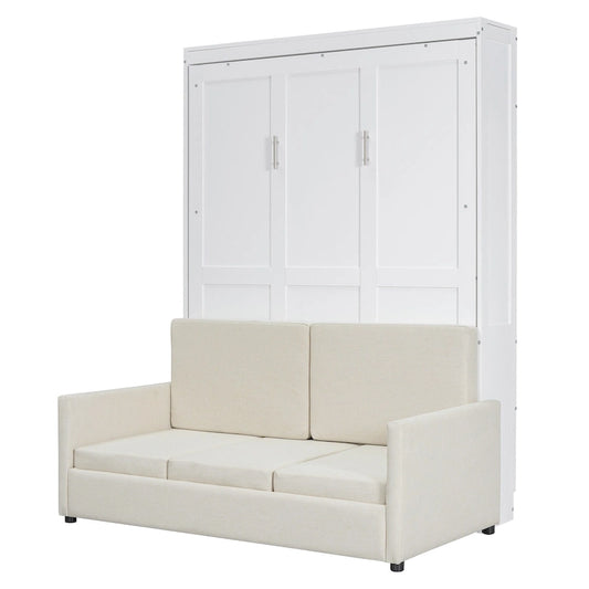 White Full Size Multifunctional Murphy Bed with Cushion and Storage