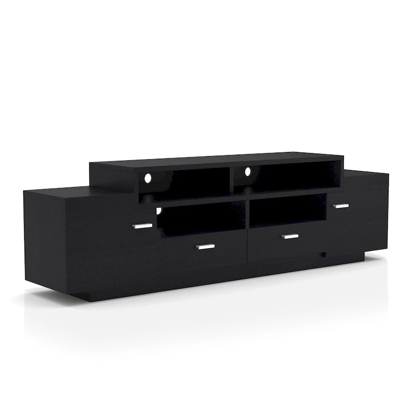 Contemporary TV Stand with 2 Drawers & Storage Cabinets, Cappuccino / Black, Fits 70"