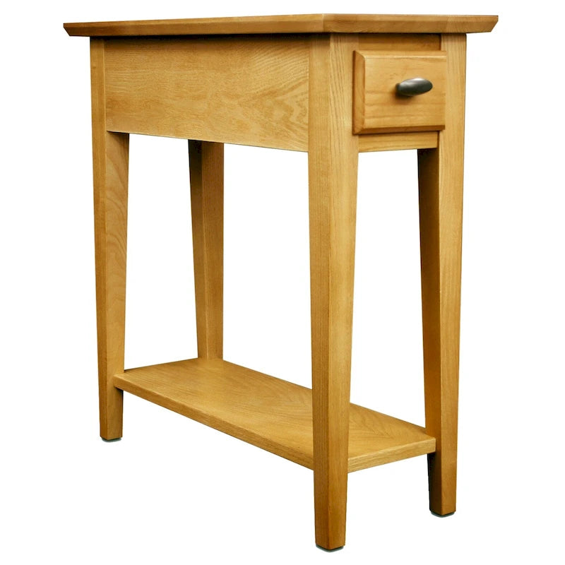Brown / Grey / Beige Narrow Side End Table with Drawer and Shelf