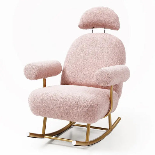 Pink / Beige Faux Sherpa Rocker Glider Chair, Single Seat