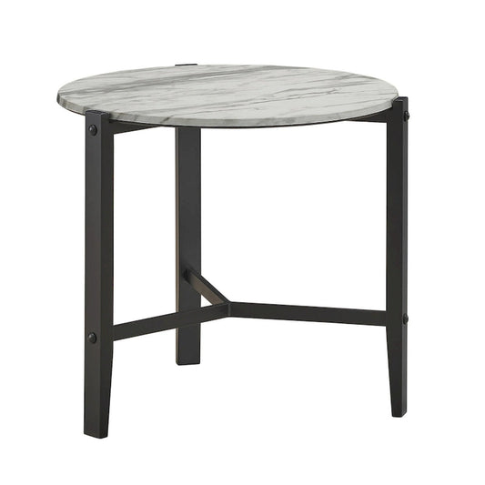 Myranda Faux White Marble and Black End Table