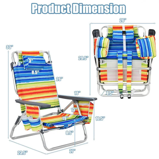 Gymax 2PCS Folding Beach Backpack Chair Reclining Camping Chair w/ - See Details