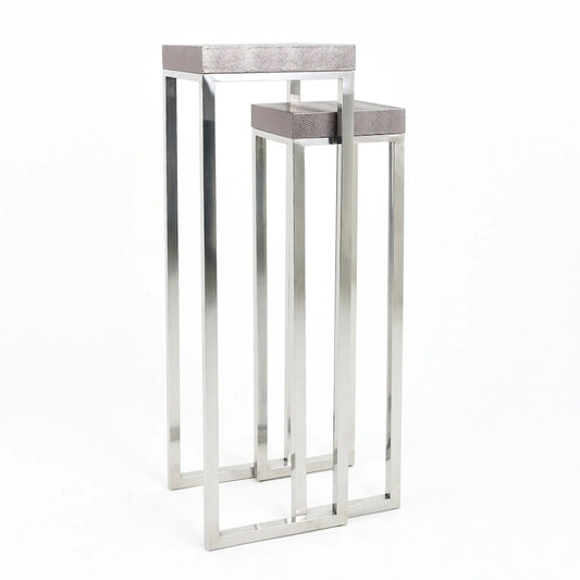 Empire Art Direct Silver Faux Lizard Leather Tall Nesting Tables (Set of 2) - 12 x 38