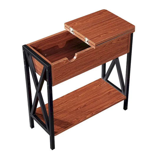 Ledel Flip Top End Table Side Table with Storage Shelf