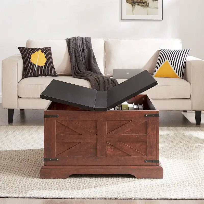 White & Oak Square Lift-Top Coffee Table with Hidden Storage