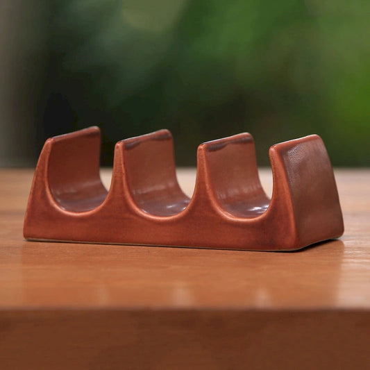 Novica Handmade Bali Waves Ceramic Taco Holder