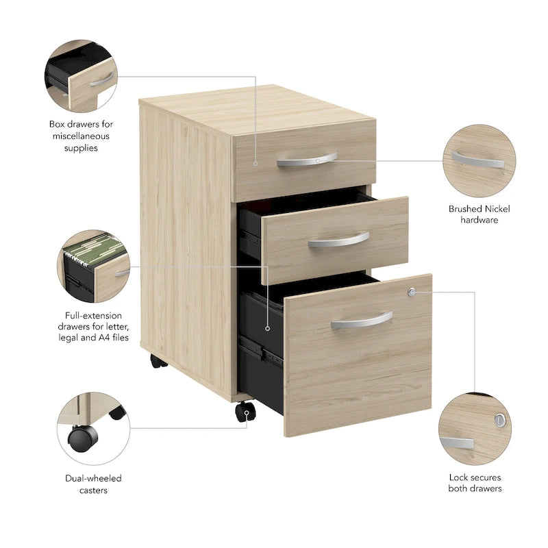 3-Drawer Mobile File Cabinet with Lock – Multiple Finishes, 1-Person