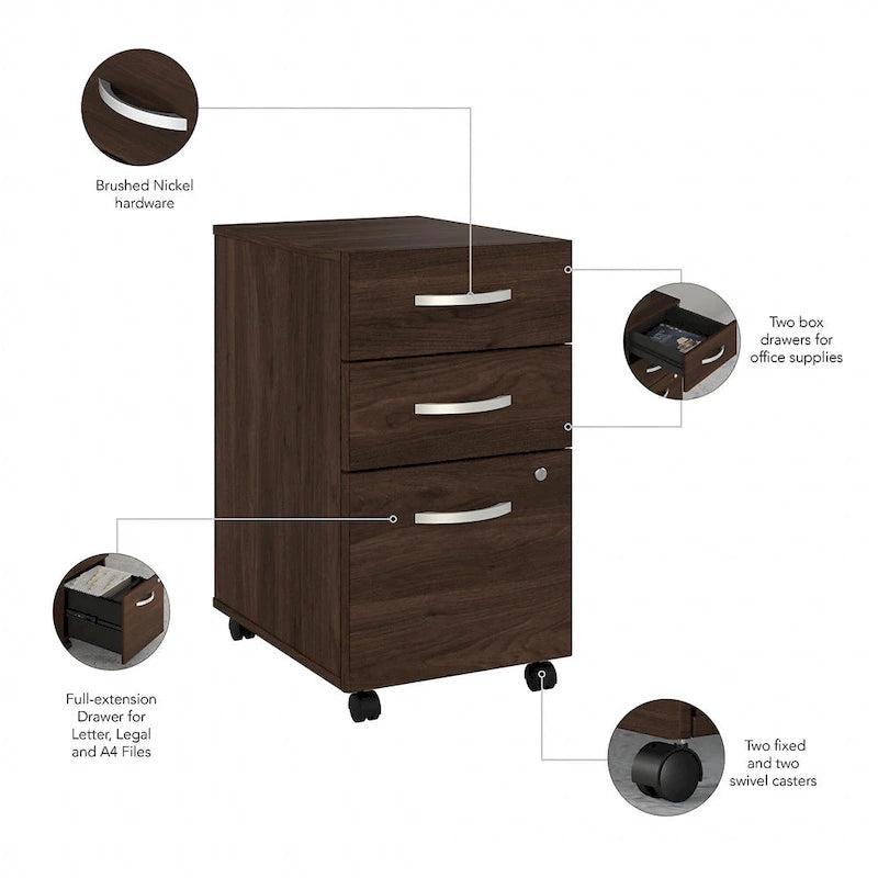 3-Drawer Mobile File Cabinet with Lock – Multiple Finishes, 1-Person