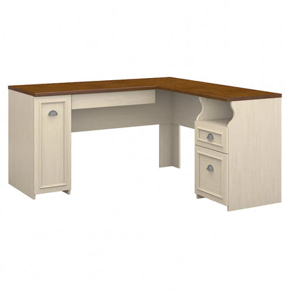 Antique Black/Antique White L-Shaped Corner Desk with Drawers and Storage, 1-Person