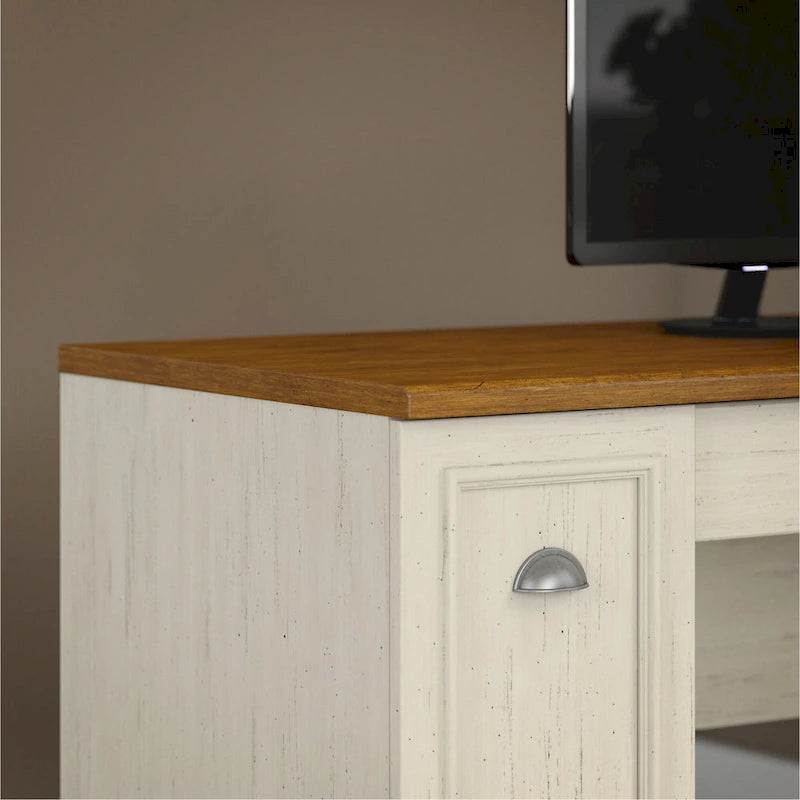 Antique Black/Antique White L-Shaped Corner Desk with Drawers and Storage, 1-Person