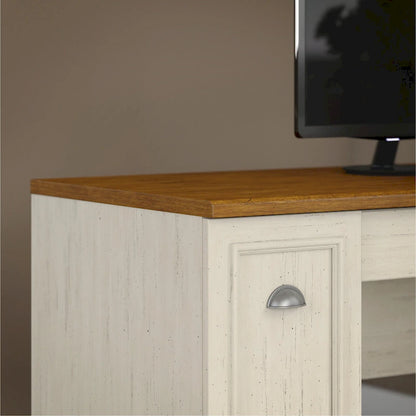 Antique Black/Antique White L-Shaped Corner Desk with Drawers and Storage, 1-Person