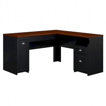 Antique Black/Antique White L-Shaped Corner Desk with Drawers and Storage, 1-Person