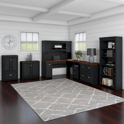 Antique Black/Antique White L-Shaped Corner Desk with Drawers and Storage, 1-Person
