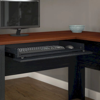 Antique Black/Antique White L-Shaped Corner Desk with Drawers and Storage, 1-Person