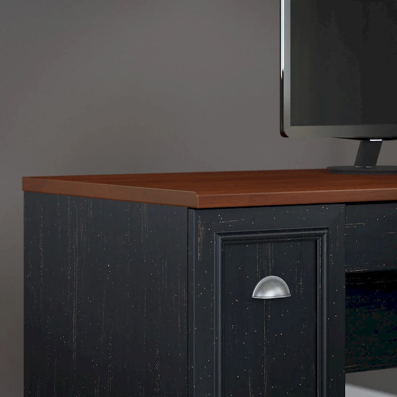 Antique Black/Antique White L-Shaped Corner Desk with Drawers and Storage, 1-Person