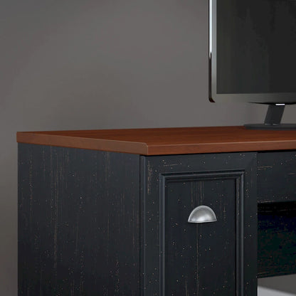 Antique Black/Antique White L-Shaped Corner Desk with Drawers and Storage, 1-Person