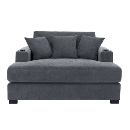 Gray Chenille Oversized Chaise Lounger with Charging Station, 1–2 Person