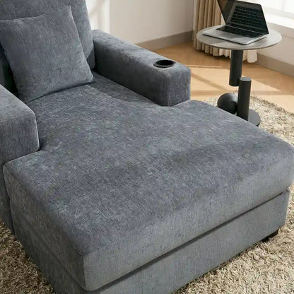 Gray Chenille Oversized Chaise Lounger with Charging Station, 1–2 Person