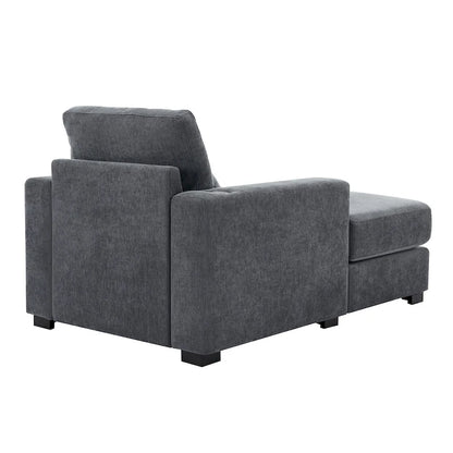 Gray Chenille Oversized Chaise Lounger with Charging Station, 1–2 Person