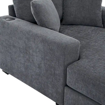 Gray Chenille Oversized Chaise Lounger with Charging Station, 1–2 Person