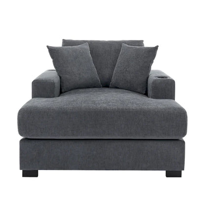 Gray Chenille Oversized Chaise Lounger with Charging Station, 1–2 Person
