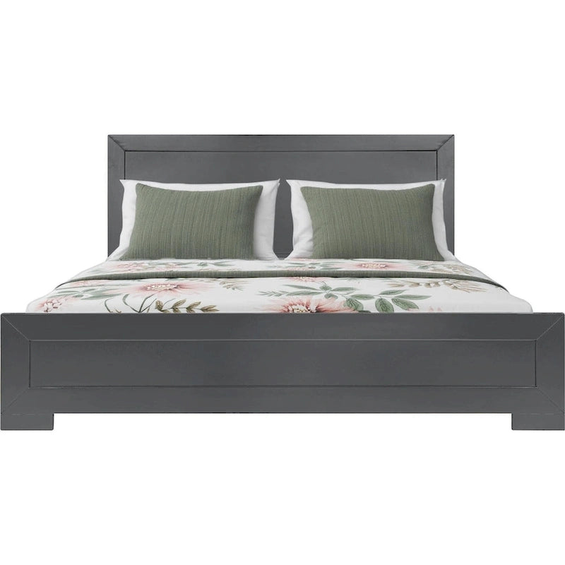 HomeRoots Gray Inlaid Panels Wood Queen Bed Frame
