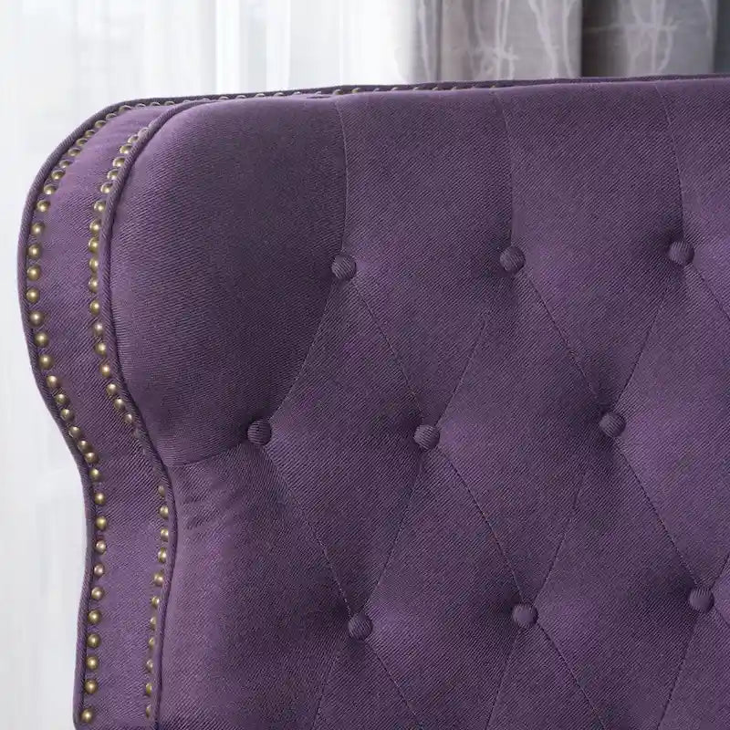 Purple Push Back Recliner with Copper Accents and Rolled Arms