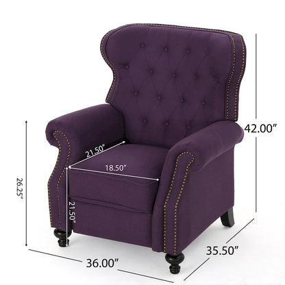 Purple Push Back Recliner with Copper Accents and Rolled Arms