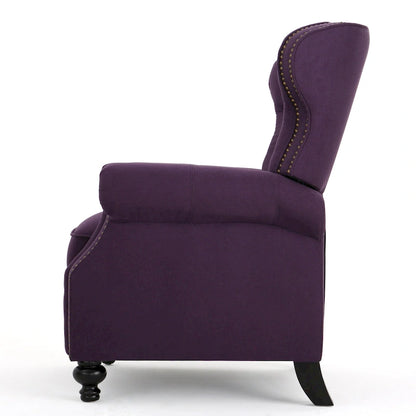 Purple Push Back Recliner with Copper Accents and Rolled Arms
