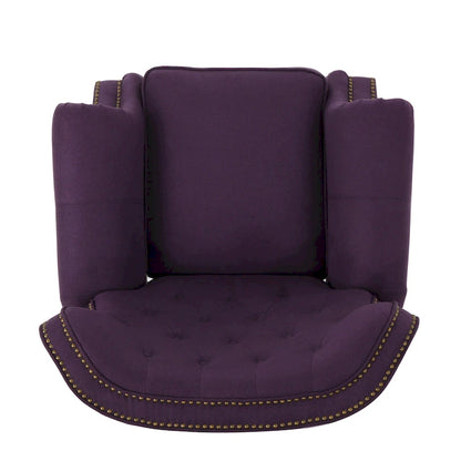 Purple Push Back Recliner with Copper Accents and Rolled Arms