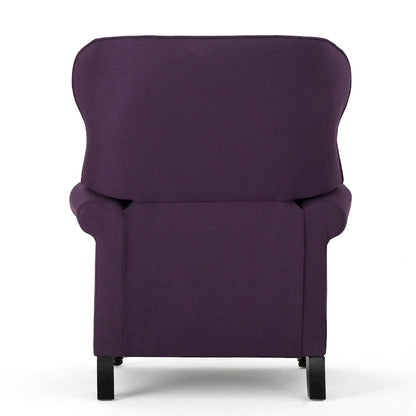 Purple Push Back Recliner with Copper Accents and Rolled Arms