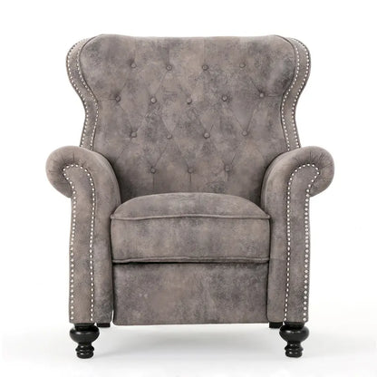 Purple Push Back Recliner with Copper Accents and Rolled Arms