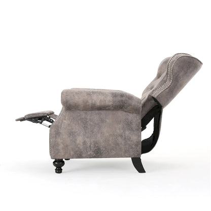 Purple Push Back Recliner with Copper Accents and Rolled Arms