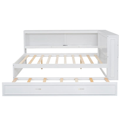Full Daybed with Shelves, USB Charging, LED Lights & Twin Trundle