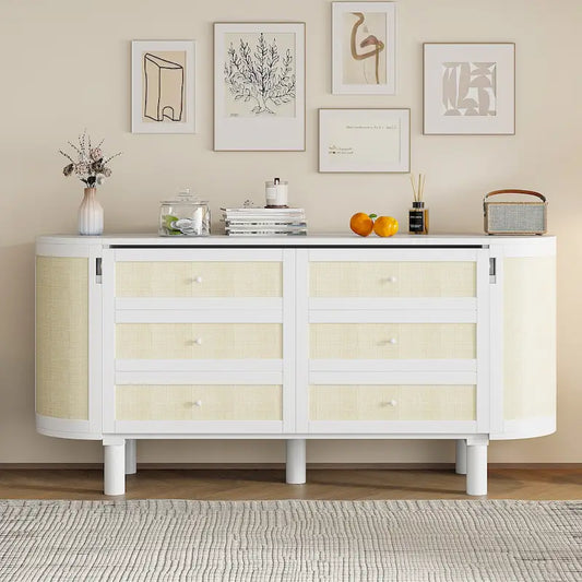 White / Gray Murphy Bed with Rattan Cabinet, Queen, Sleeps 1–2