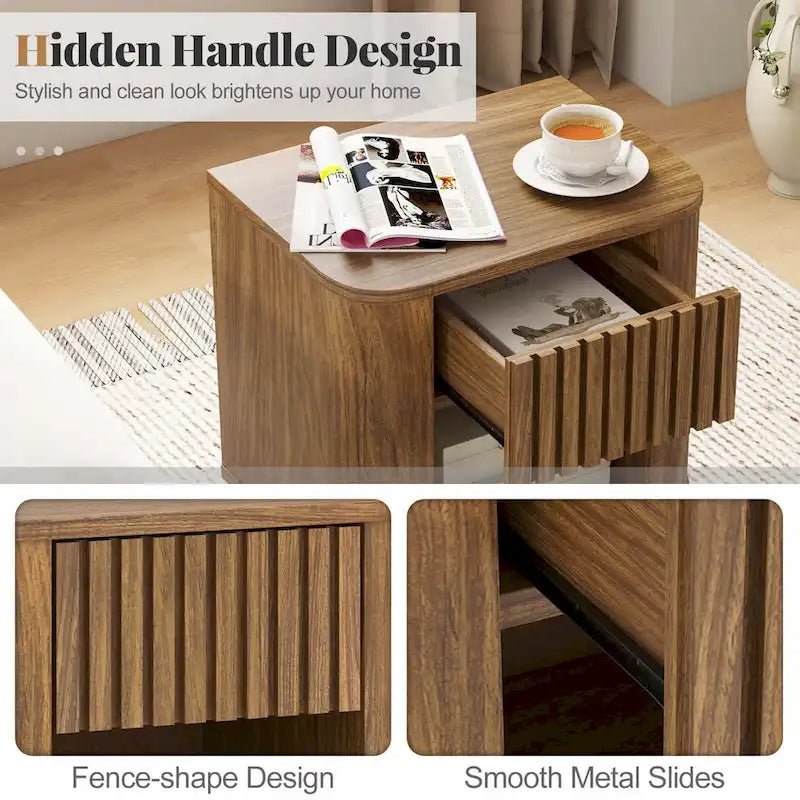 Costway 1/2 PCS Wood Nightstand with Drawer & Open Shelf Storage Home