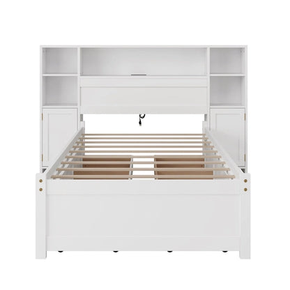 White Storage Bed with Bookcase Headboard & 6 Drawers – Twin/Full, 1–2 Person