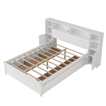 White Storage Bed with Bookcase Headboard & 6 Drawers – Twin/Full, 1–2 Person