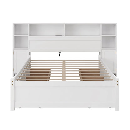 White Storage Bed with Bookcase Headboard & 6 Drawers – Twin/Full, 1–2 Person