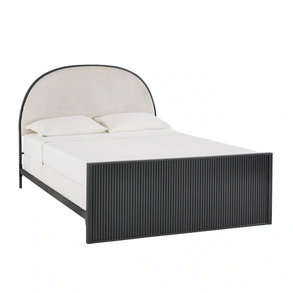 Black / Gray Fabric Headboard Queen Bed, Fits 1–2
