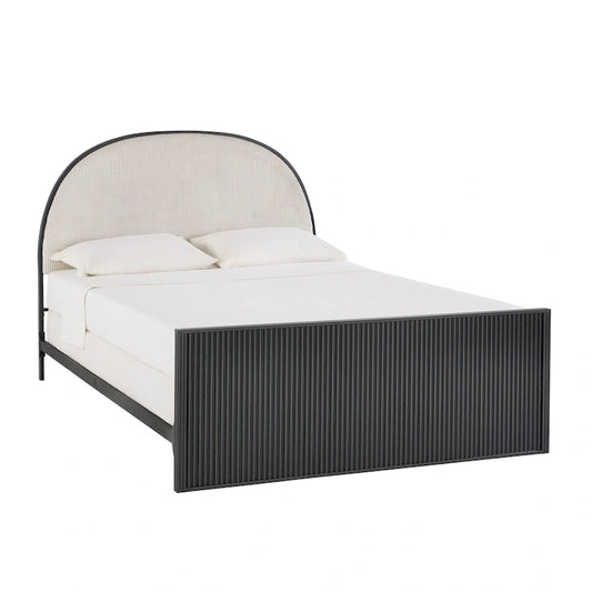 Black / Gray Fabric Headboard Queen Bed, Fits 1–2