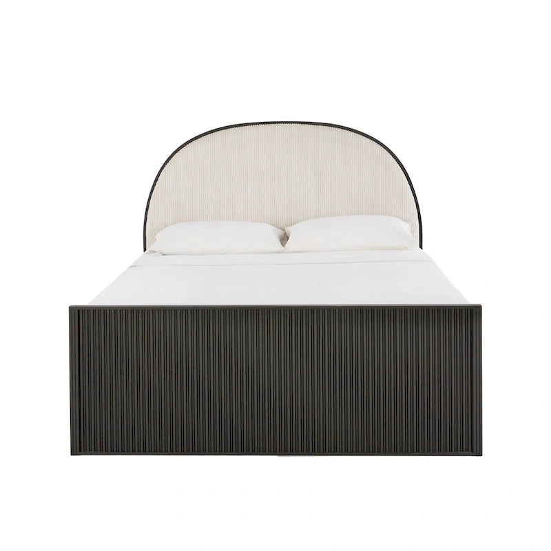 Black / Gray Fabric Headboard Queen Bed, Fits 1–2