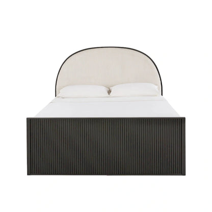 Black / Gray Fabric Headboard Queen Bed, Fits 1–2