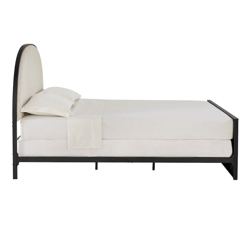 Black / Gray Fabric Headboard Queen Bed, Fits 1–2