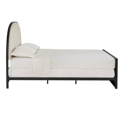 Black / Gray Fabric Headboard Queen Bed, Fits 1–2