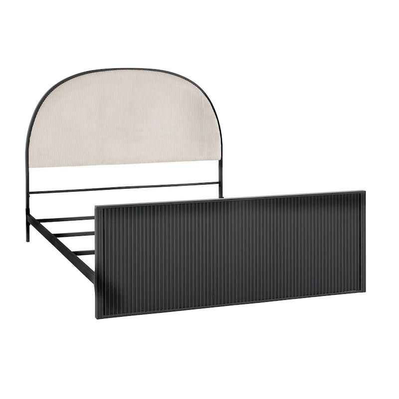 Black / Gray Fabric Headboard Queen Bed, Fits 1–2
