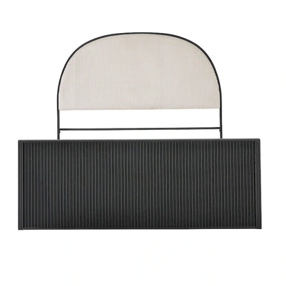 Black / Gray Fabric Headboard Queen Bed, Fits 1–2