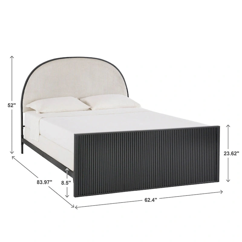 Black / Gray Fabric Headboard Queen Bed, Fits 1–2