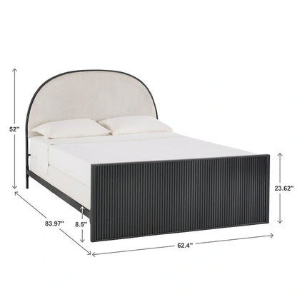 Black / Gray Fabric Headboard Queen Bed, Fits 1–2